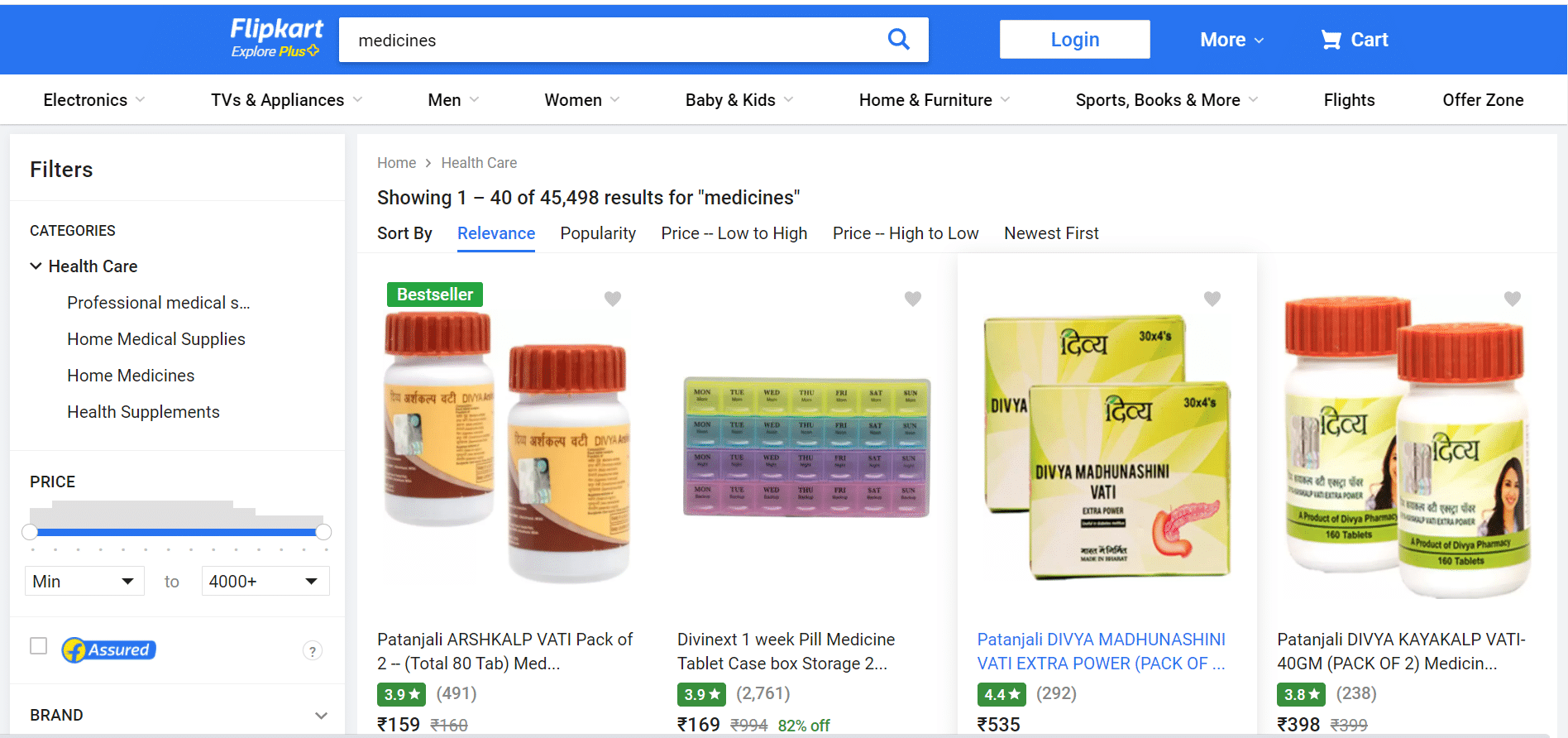 Flipkart health care interface